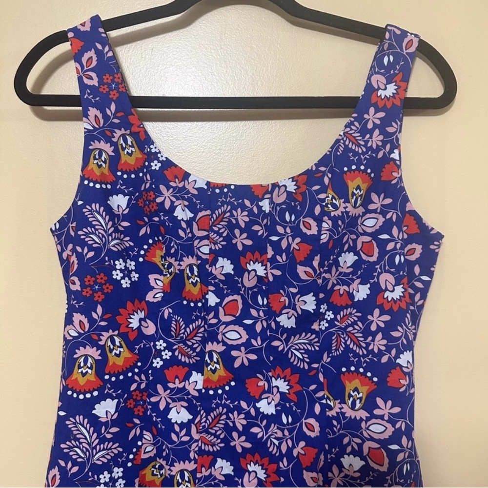 Boden Pleated Floral Fit & Flare Tank MIDI Dress Women 6 Blue - Picture 6 of 10